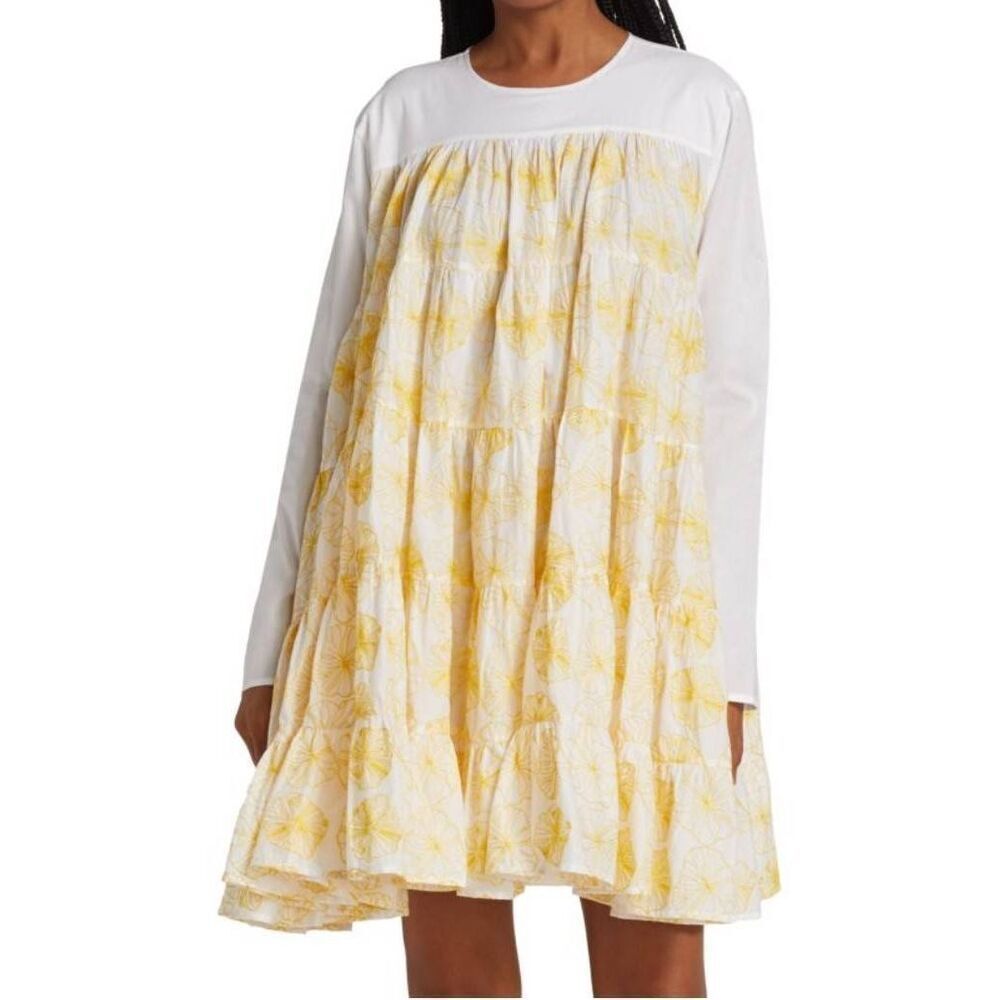 Merlette Soliman Embroidered Cotton Long Sleeve Babydoll Dress Size M